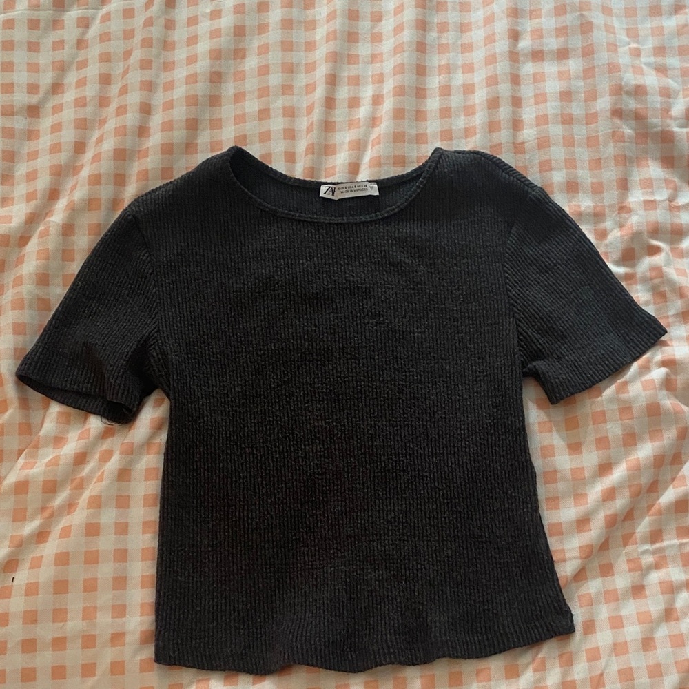 Zara Charcoal Ribbed Cropped Top